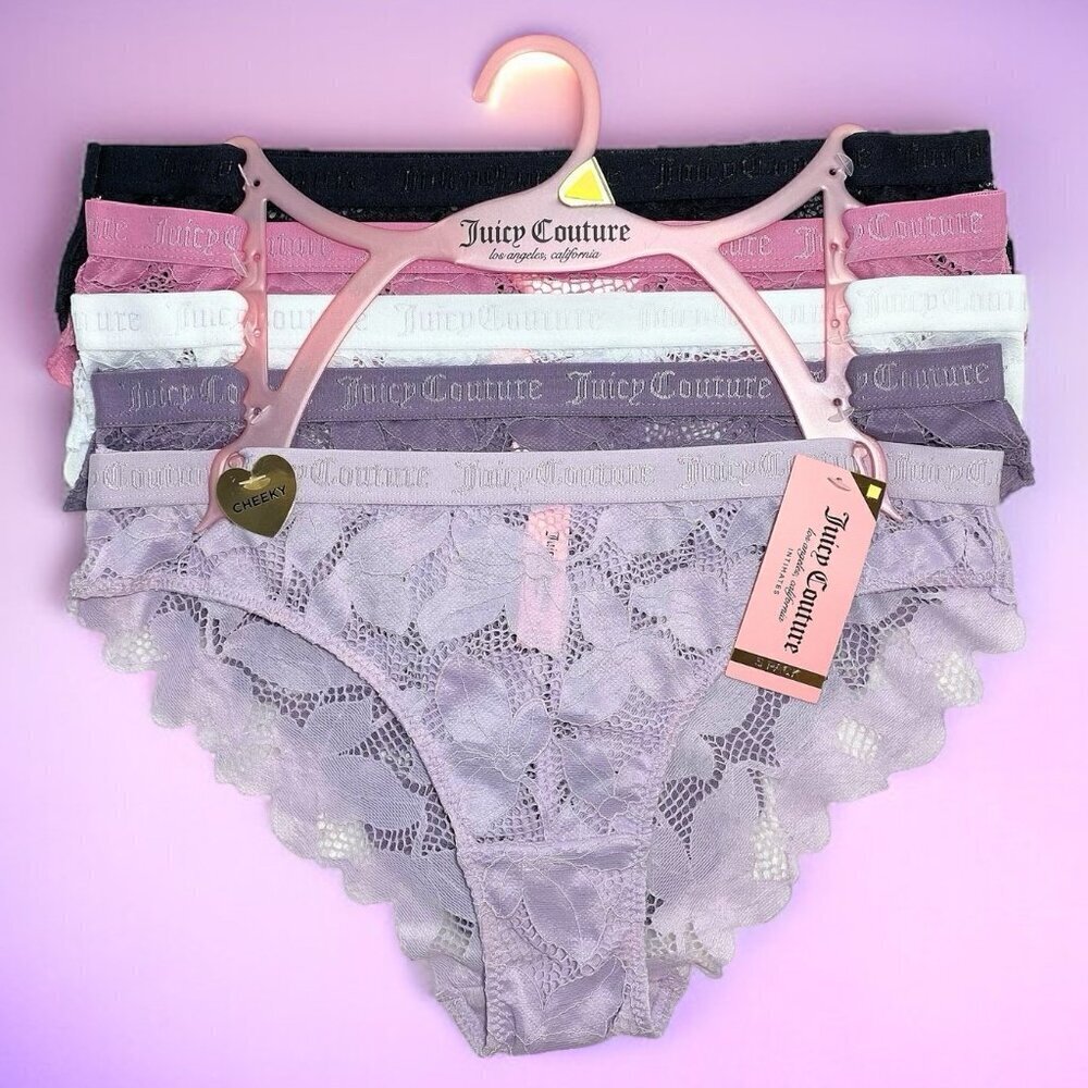 Juicy Couture Cheeky Purple White Pink Black 5 Piece Lace Panty Set NWT - Picture 2 of 9